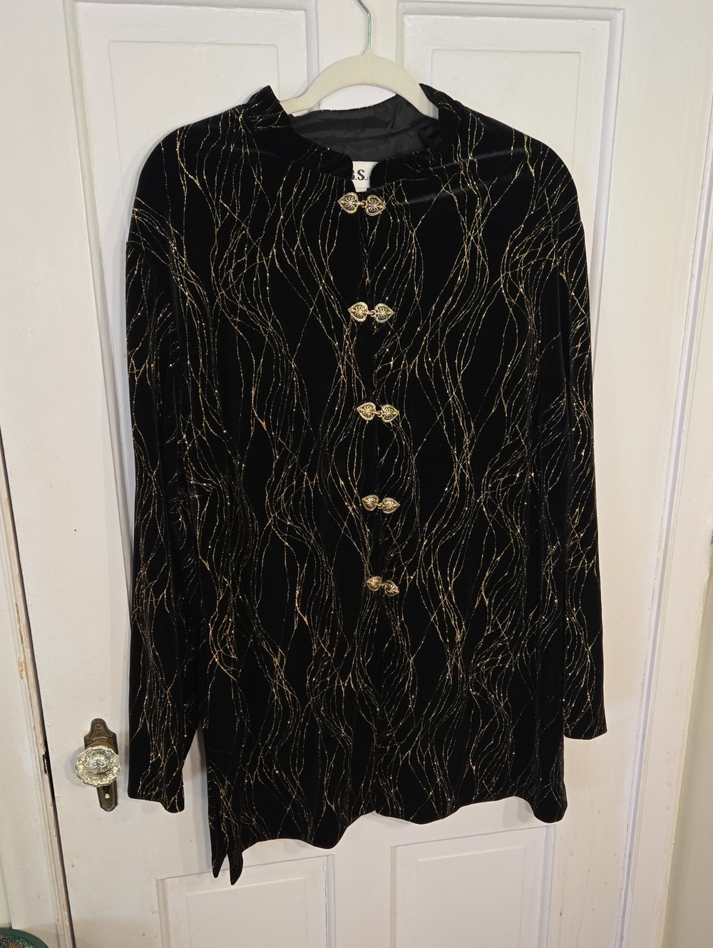 J.B.S. Black Velvet Cardigan with Gold Threading and Decorative Buttons Size 3X